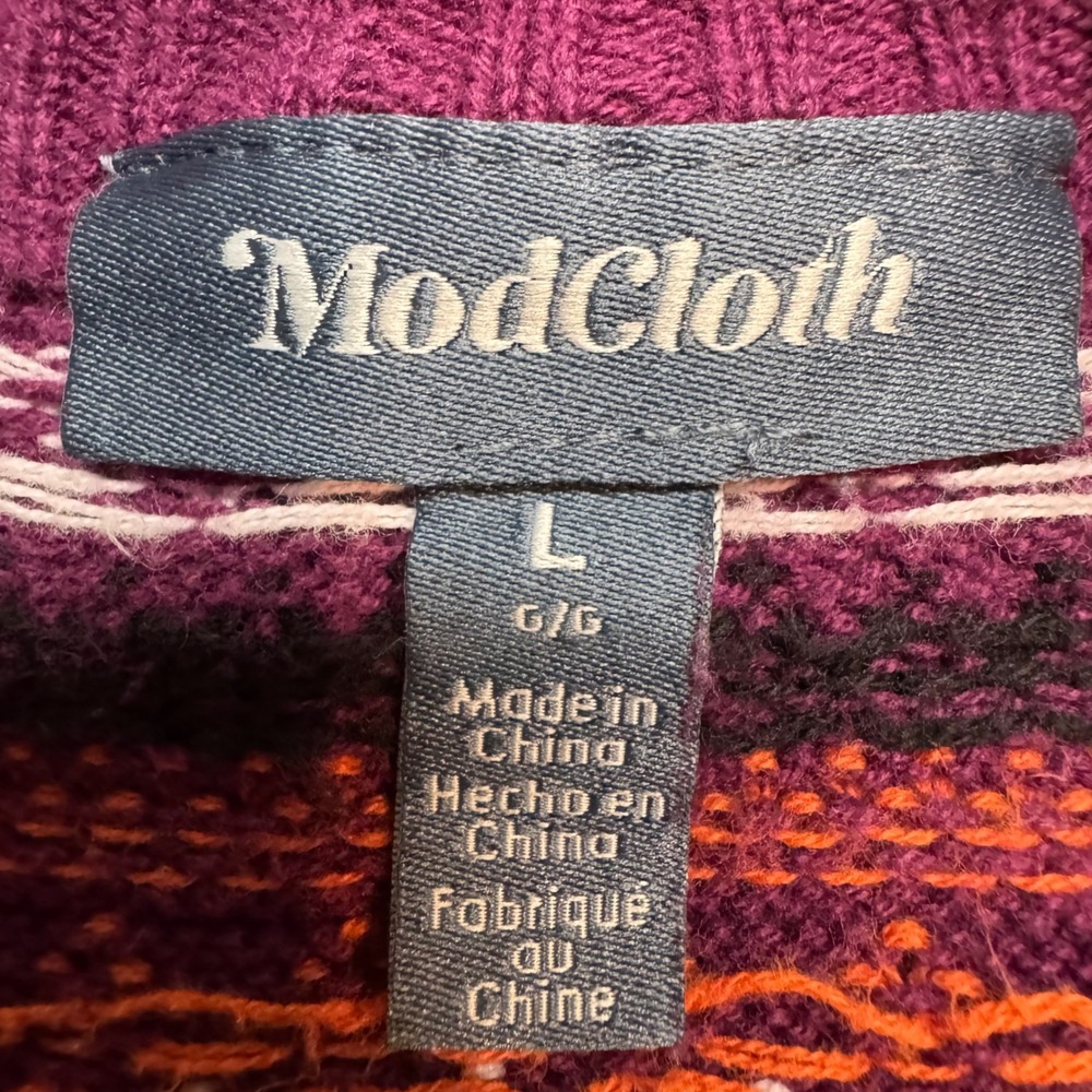 ModCloth Ghost Sweater Halloween Fair Isle Purple Cotton Knit Large Retro Spooky - Picture 9 of 12